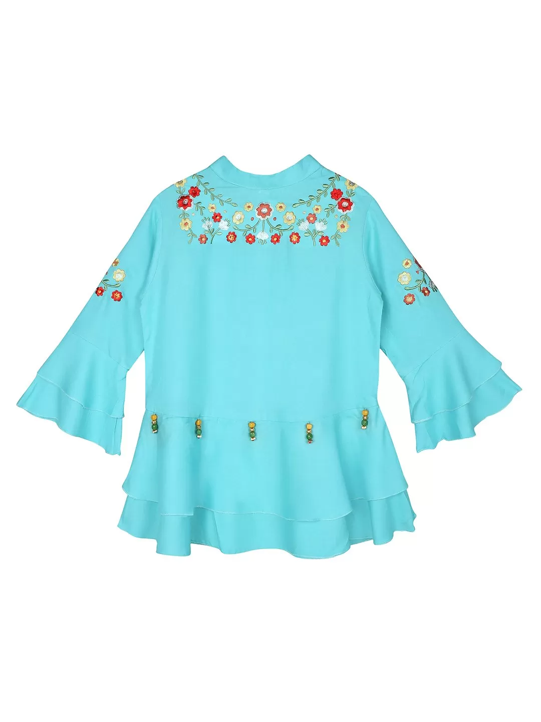 Ishin Girls Viscose Rayon Blue Embroidered Top