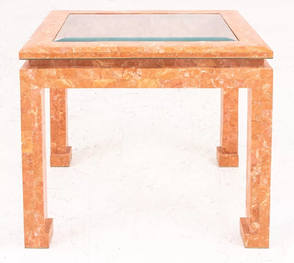 Karl Springer Style Tessellated Pink Marble Table