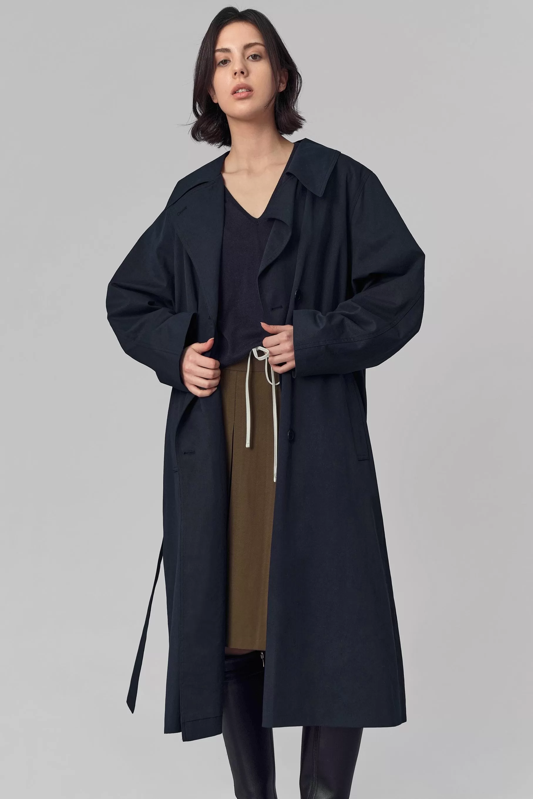 Lable Trench Coat, Navy