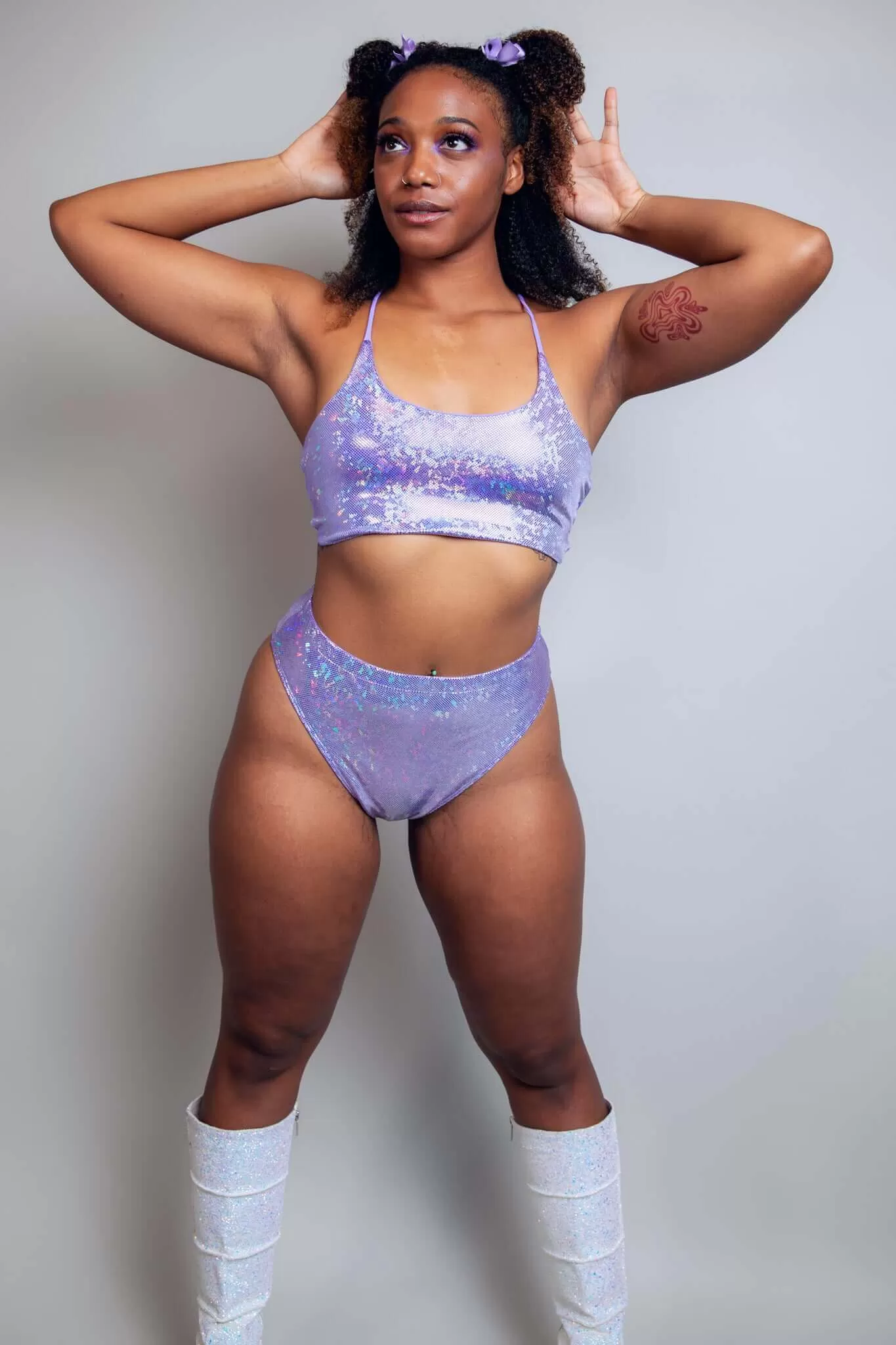 Lavender Holo High Waisted Brazilian Bottoms