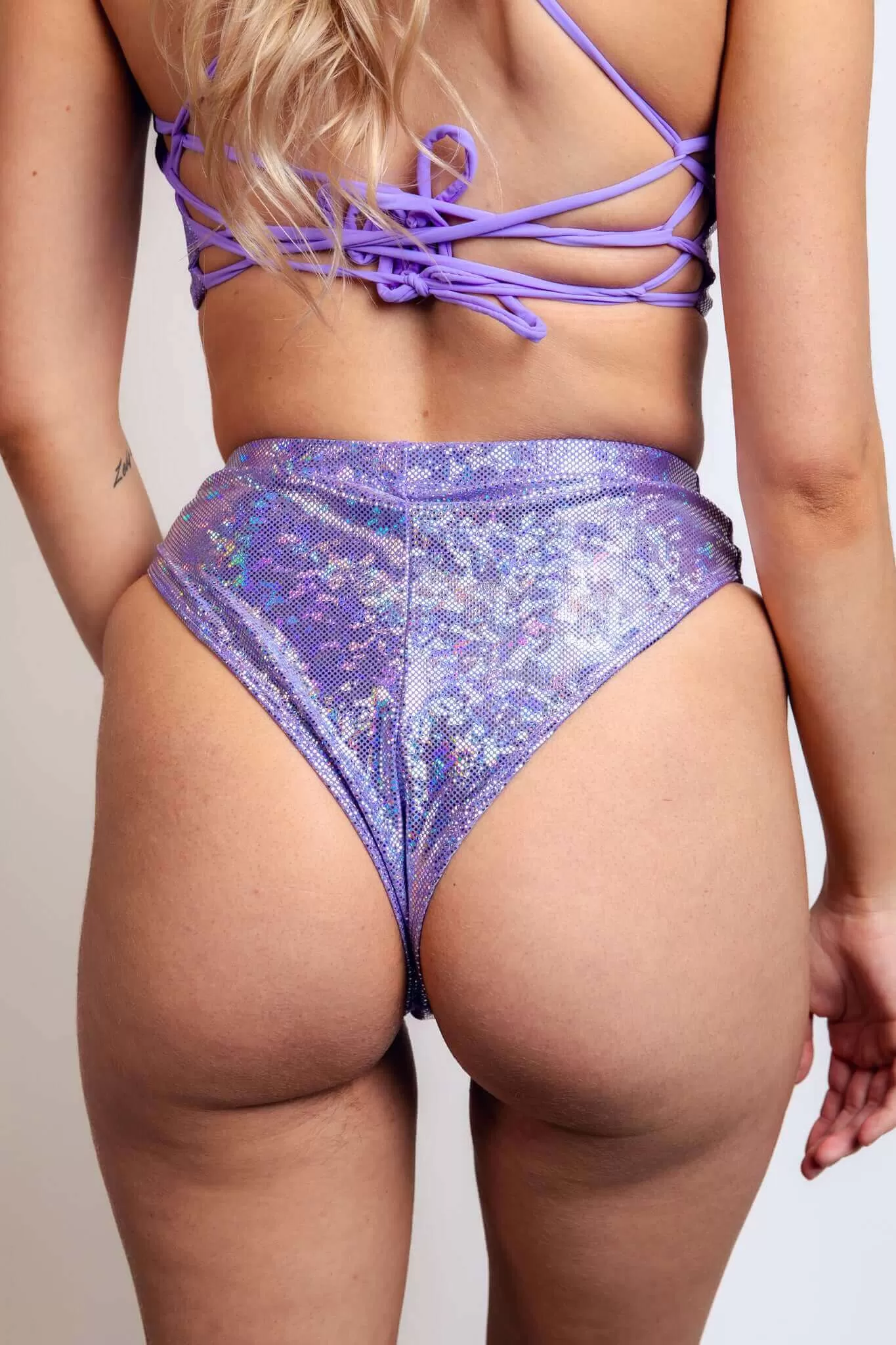 Lavender Holo High Waisted Brazilian Bottoms