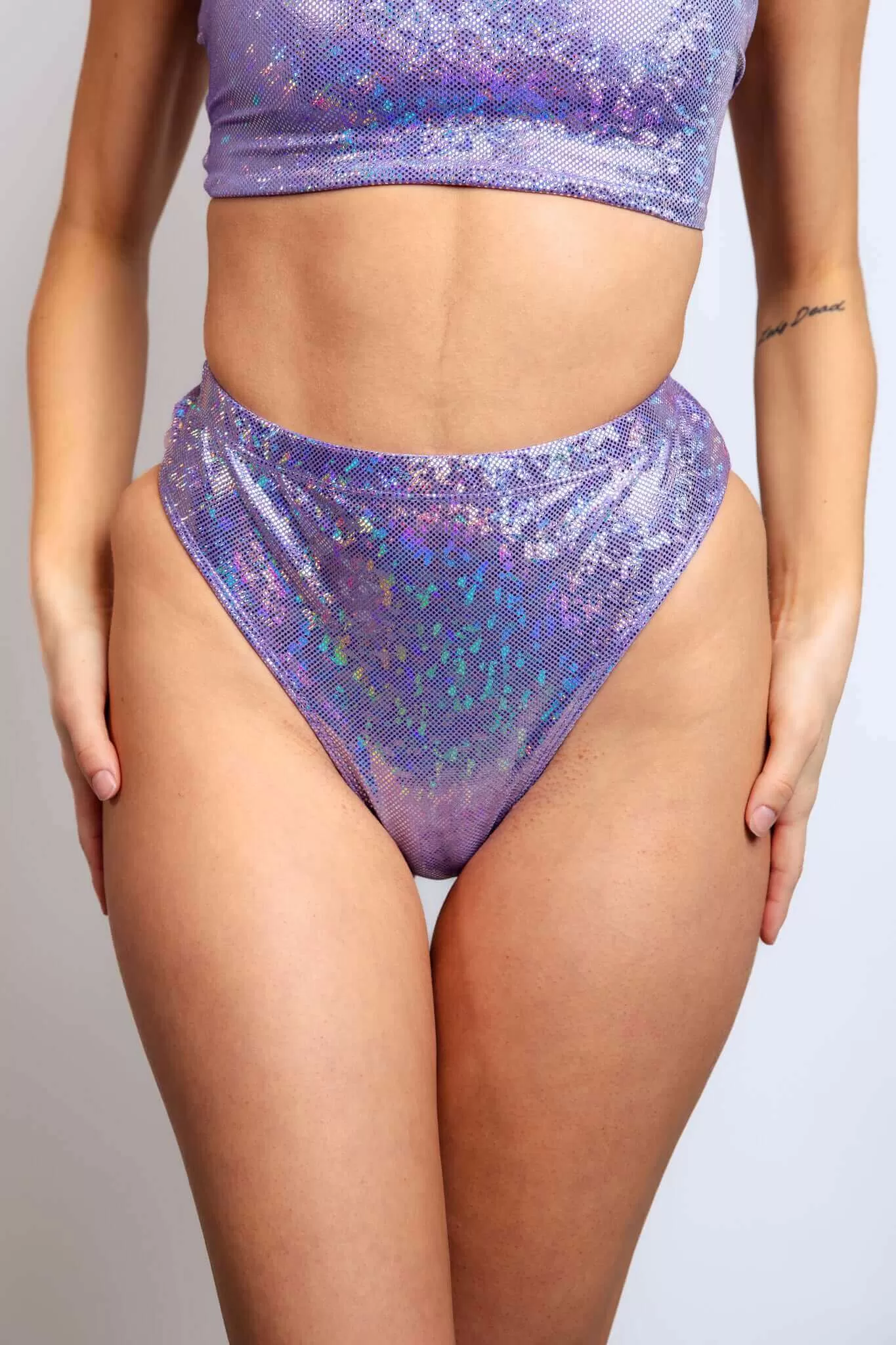 Lavender Holo High Waisted Brazilian Bottoms