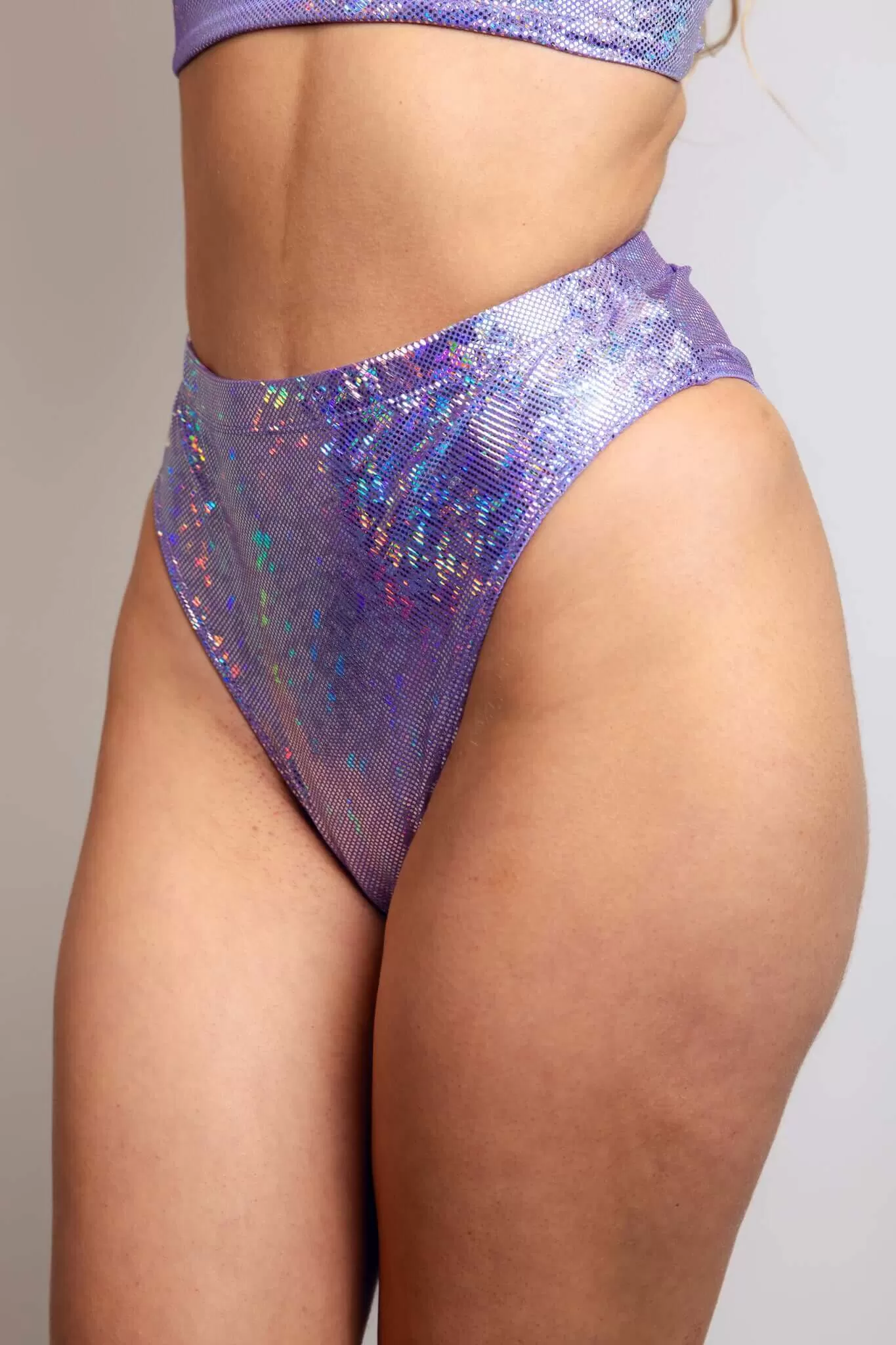 Lavender Holo High Waisted Brazilian Bottoms