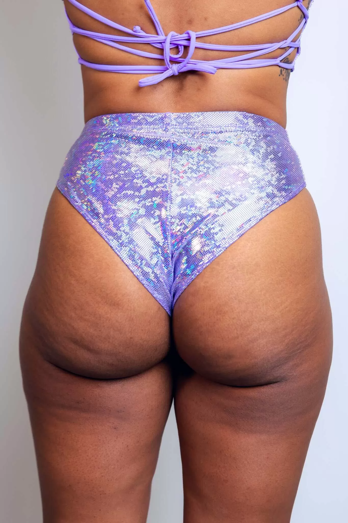 Lavender Holo High Waisted Brazilian Bottoms