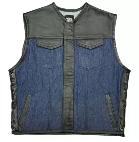 Legendary 'Blue Demo' Denim & Leather Cropped Side Braided Club Style Vest