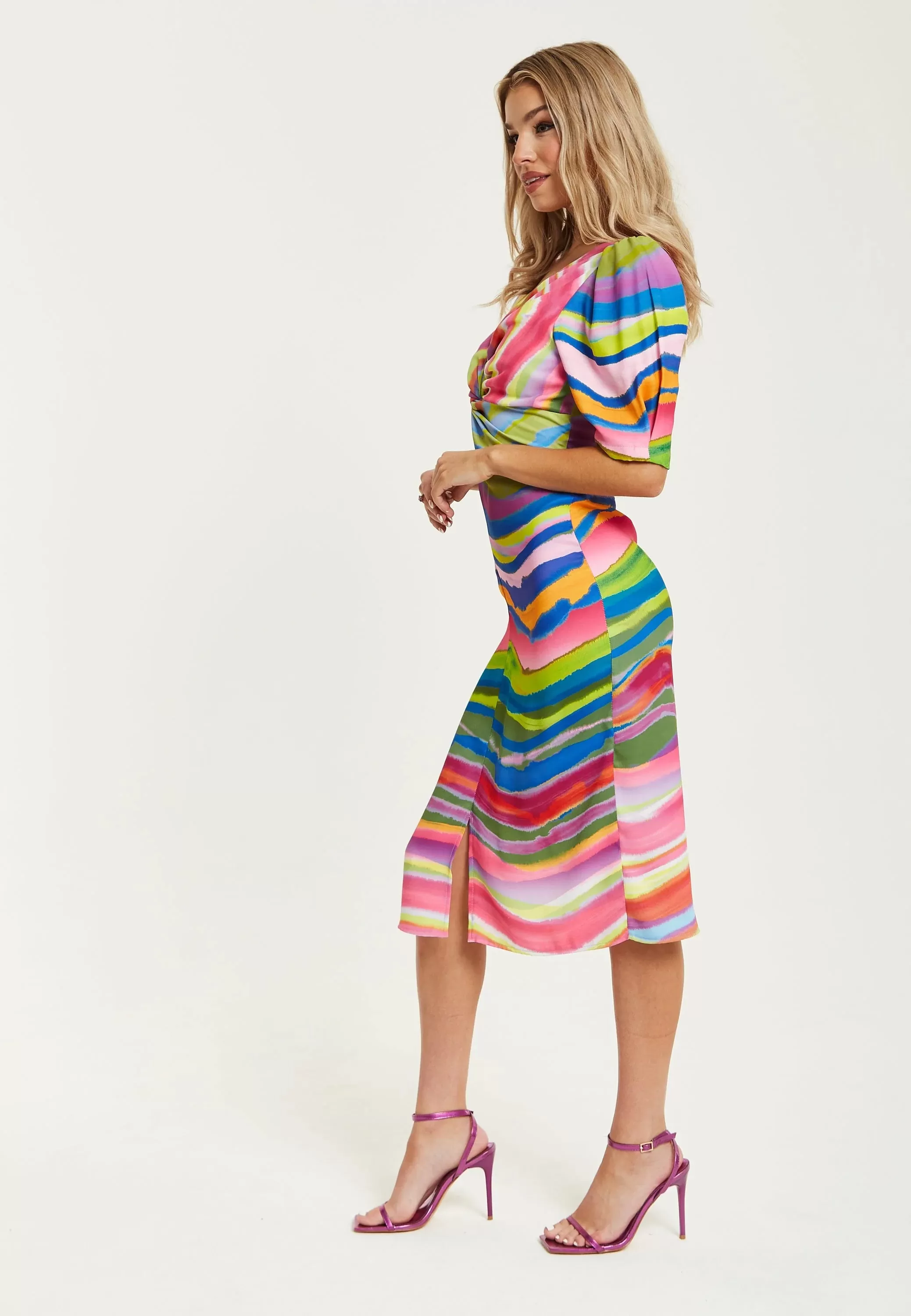 Liquorish Rainbow Knot Front Midi Dress