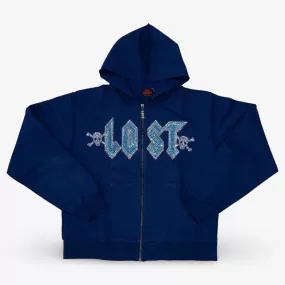 Lost Intricacy French Terry Rhinestone Hoodie Blue