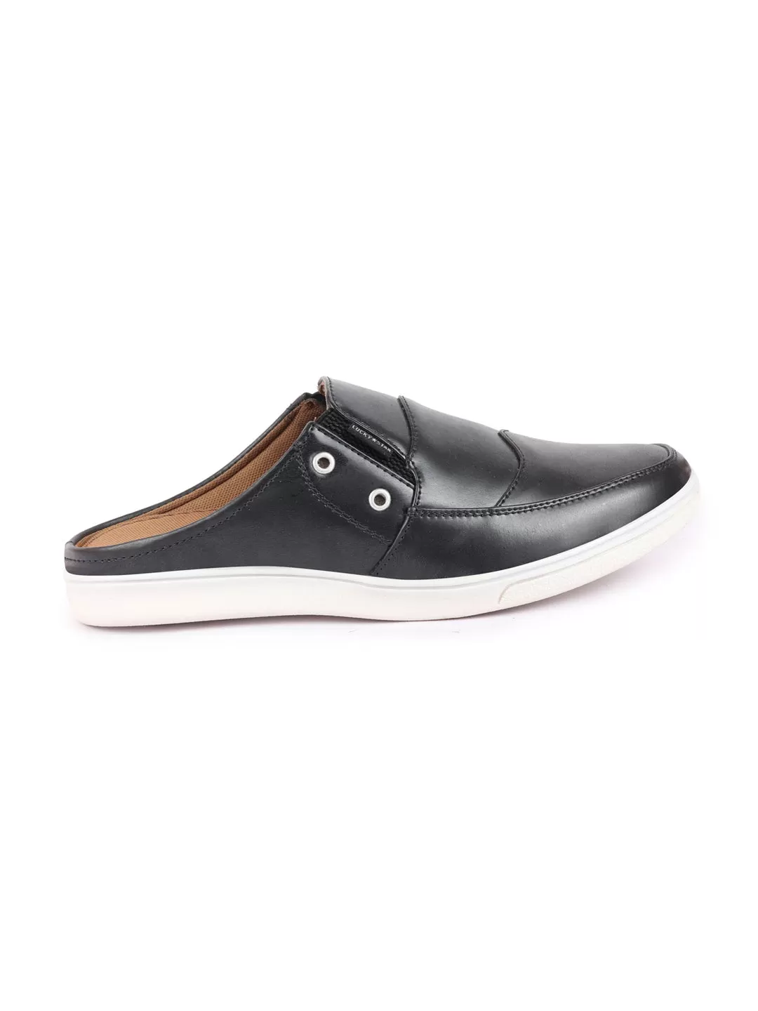 Men Black Casual Back Open Classic Slip On Shoes