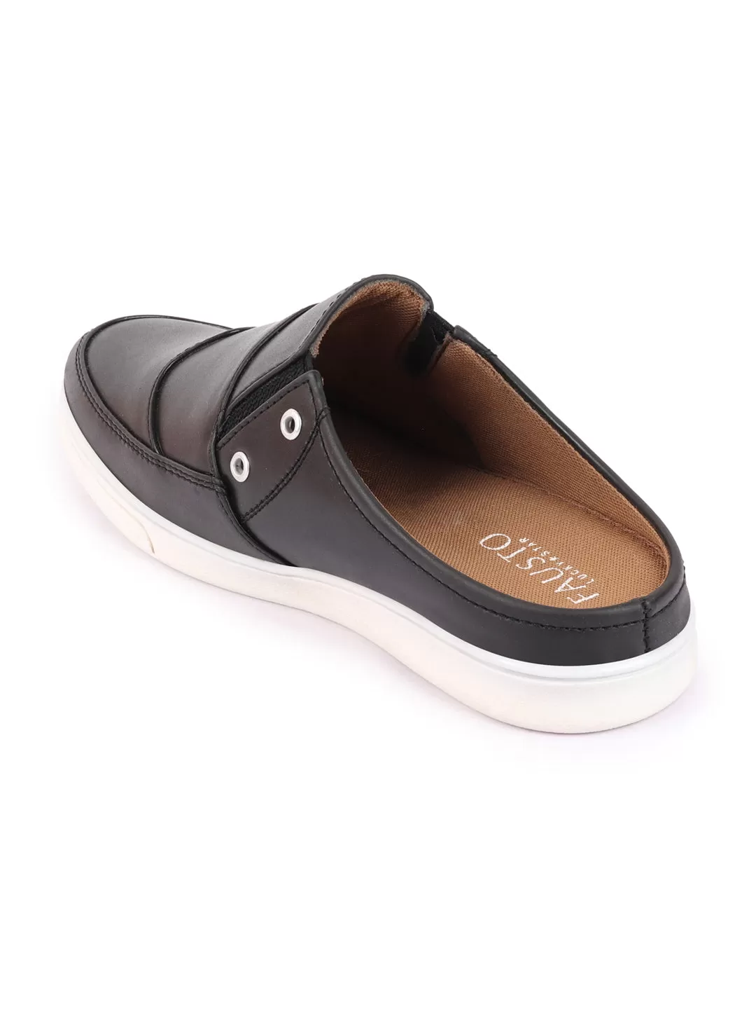 Men Grey Casual Back Open Classic Slip On Shoes