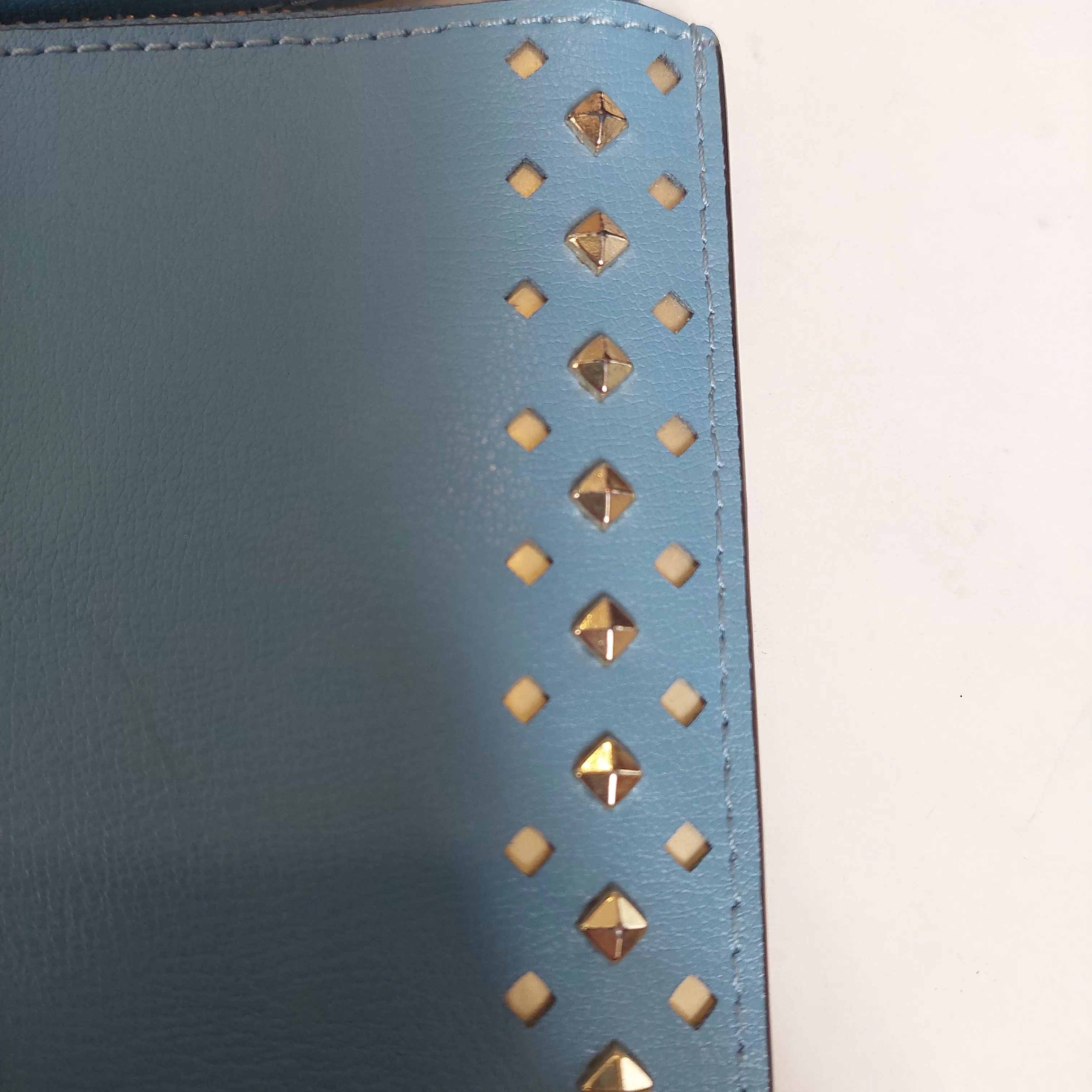 Michael Kors Blue Leather Gold Studded Wristlet | Pre Loved |