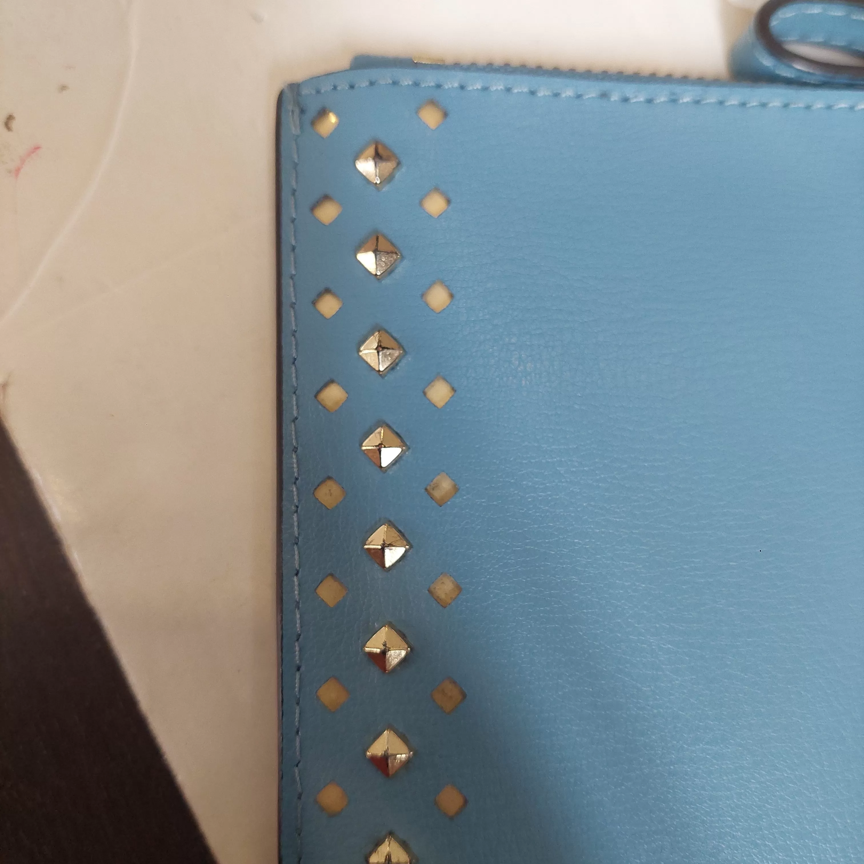 Michael Kors Blue Leather Gold Studded Wristlet | Pre Loved |