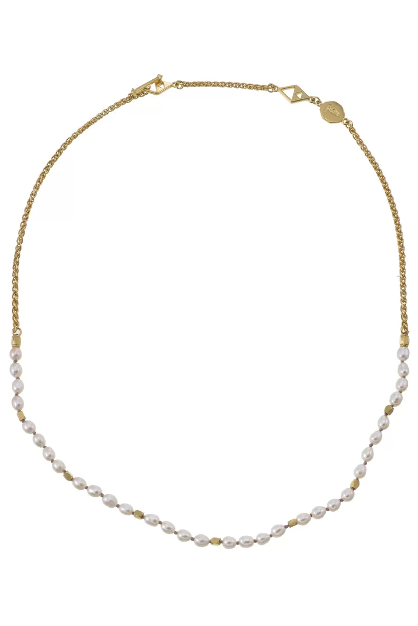 Mini Pearls Chain Necklace - Pale Pink - Gold