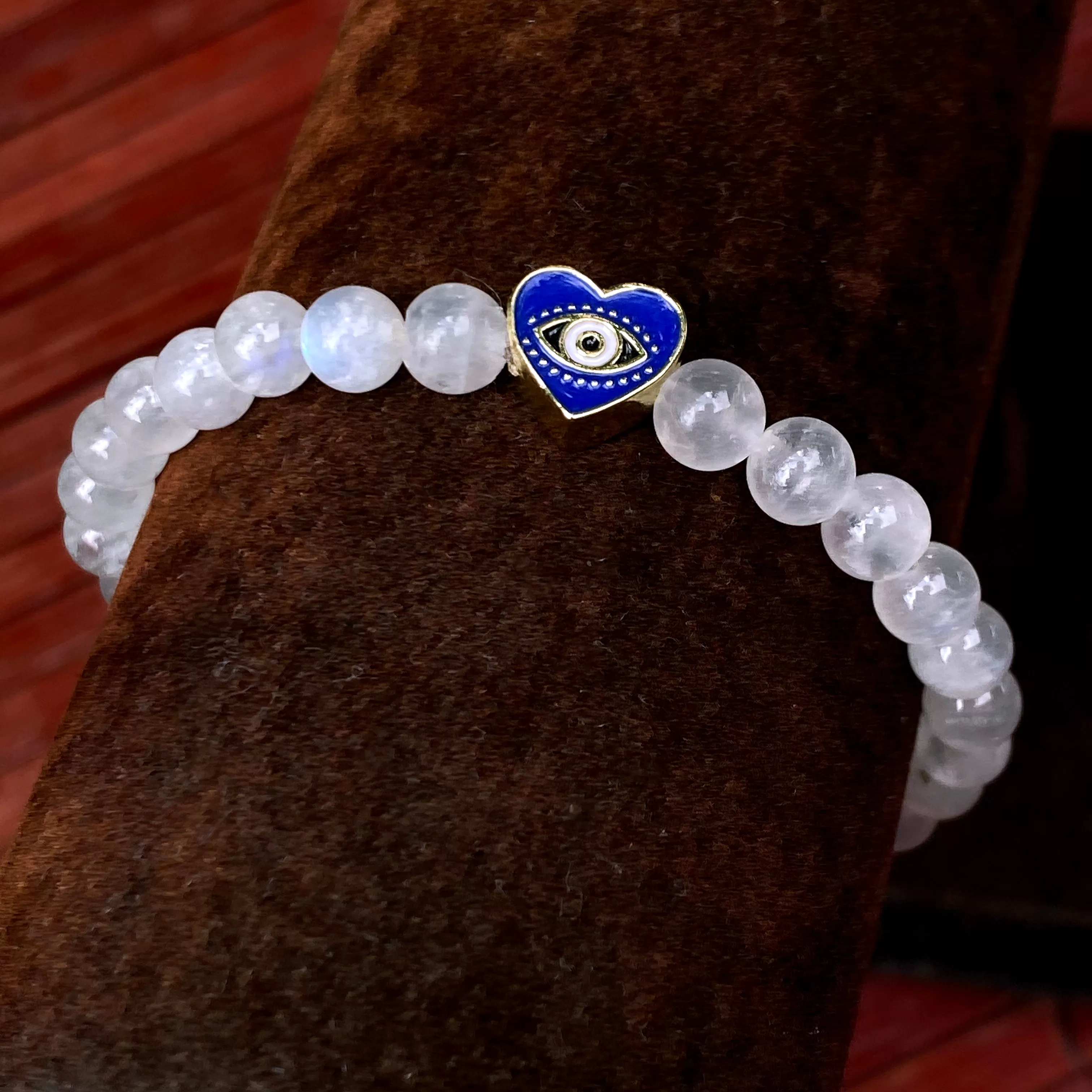 Moonstone and Evil Eye Heart Bracelet