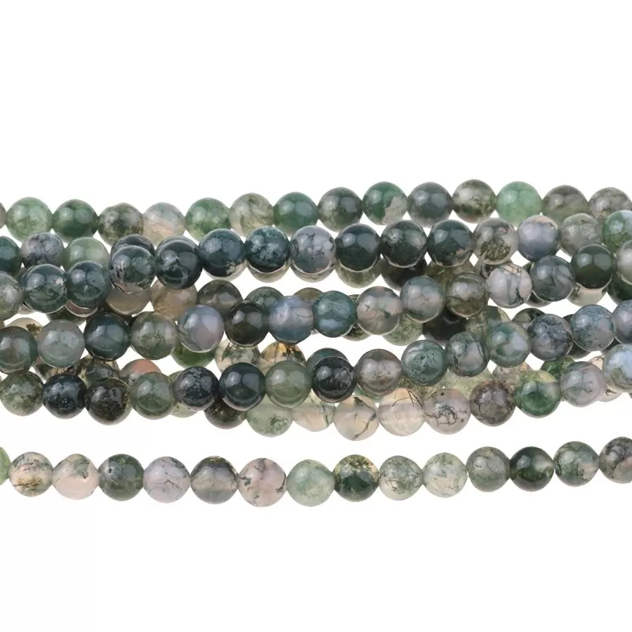 Moss Agate 4mm Round - 15-16 Inch