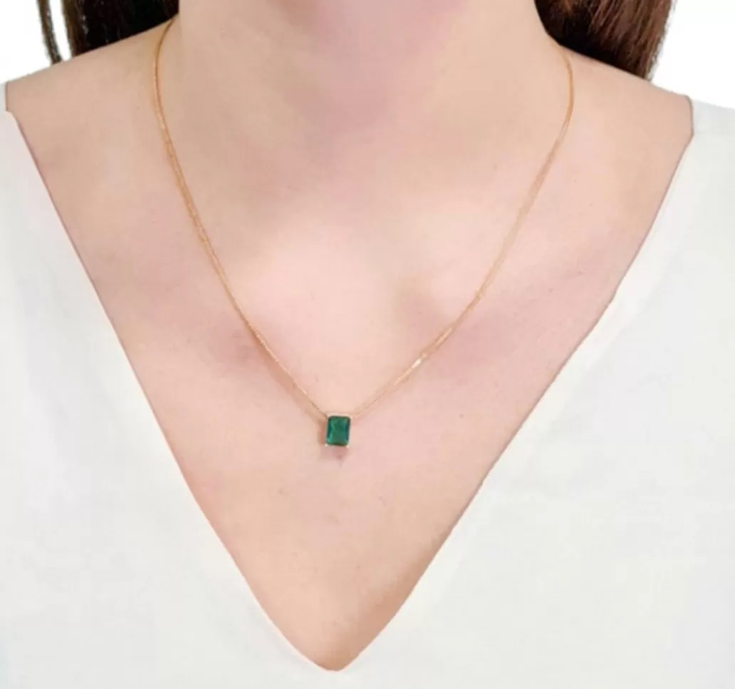 NECKLACE RECTANGLE TURMALINA COLOR CRYSTAL