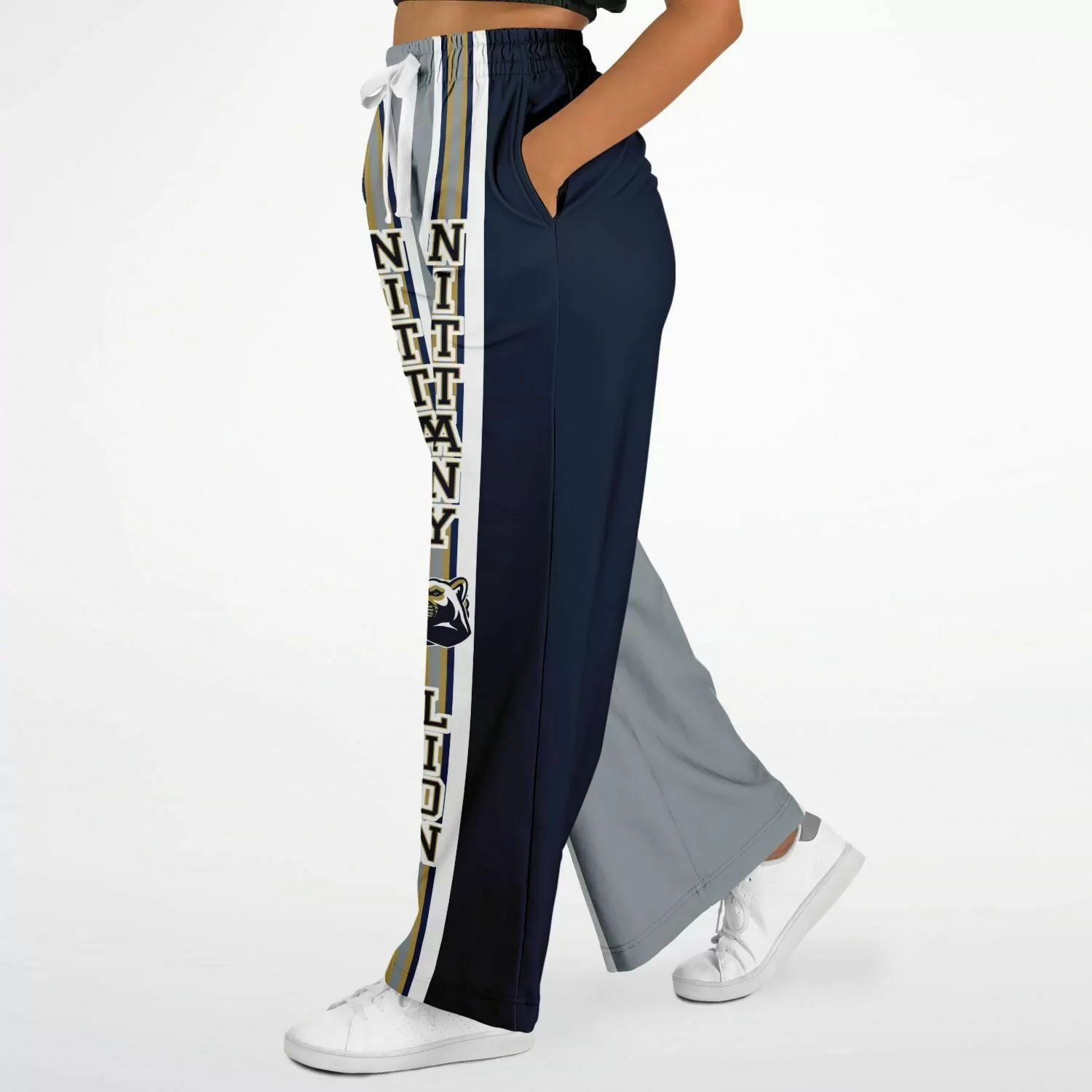 Nittany Blue and Grey Fleece Eco-Poly Stretchy Phat Bellbottoms