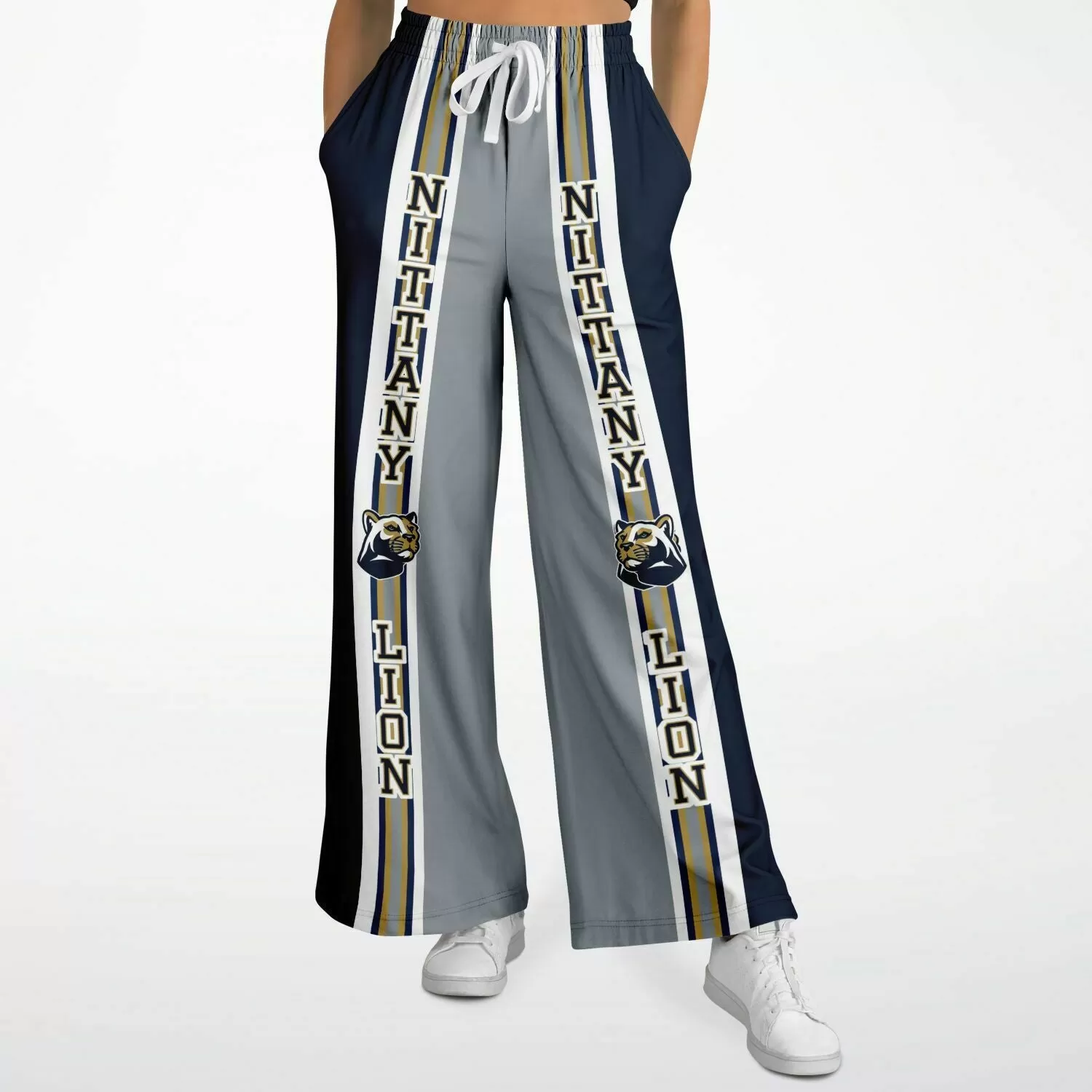 Nittany Blue and Grey Fleece Eco-Poly Stretchy Phat Bellbottoms