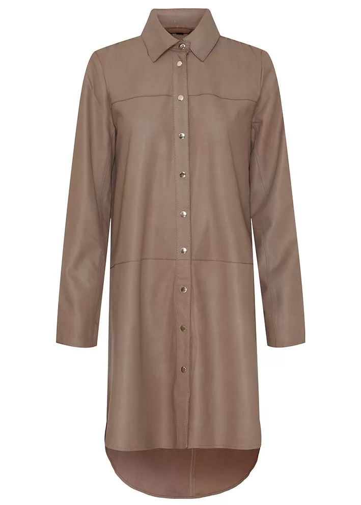 Notyz Oversized Shirt Dress 11112 Skindkjole - Taupe w. Light Gold