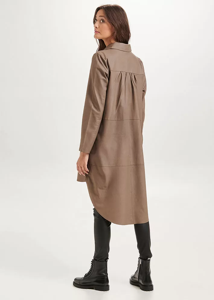 Notyz Oversized Shirt Dress 11112 Skindkjole - Taupe w. Light Gold