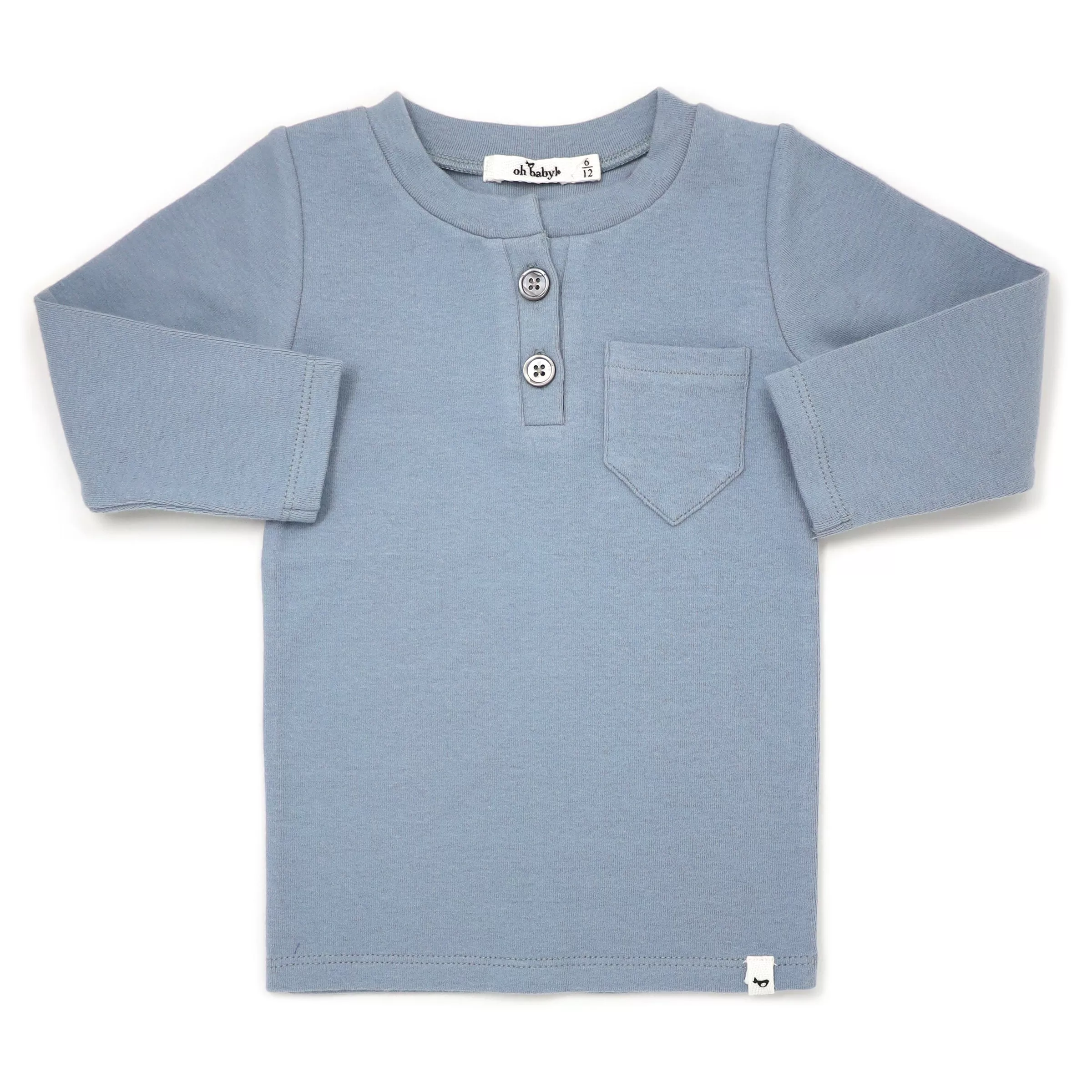 oh baby! Pocket Henley Long Sleeve Tee - Fog