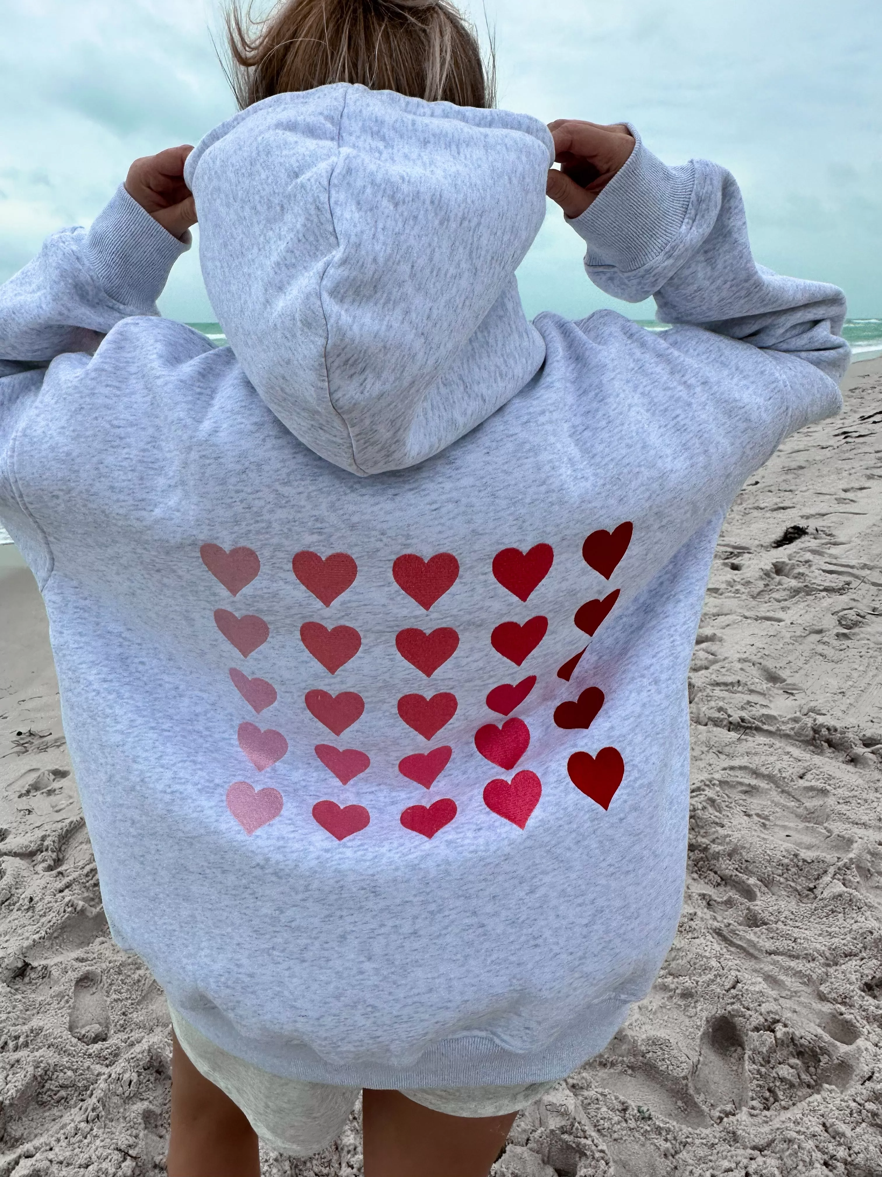 Ombre Hearts Embroider Hoodie