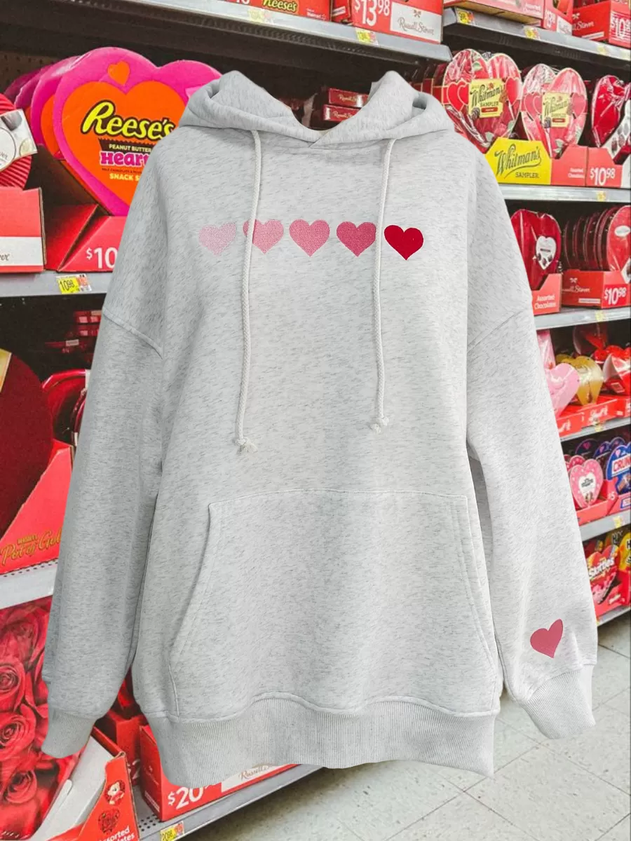 Ombre Hearts Embroider Hoodie