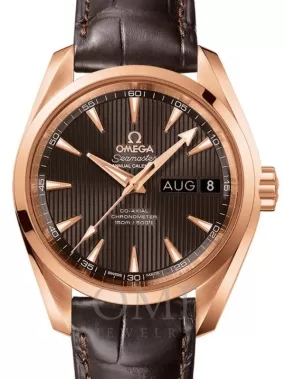 OMEGA SEAMASTER AQUA TERRA 150M CO-AXIAL CHRONOMETER ANNUAL CALENDAR 38.5MM RED GOLD GREY DIAL 231.53.39.22.06.001 WITH ALLIGATOR LEATHER STRAP