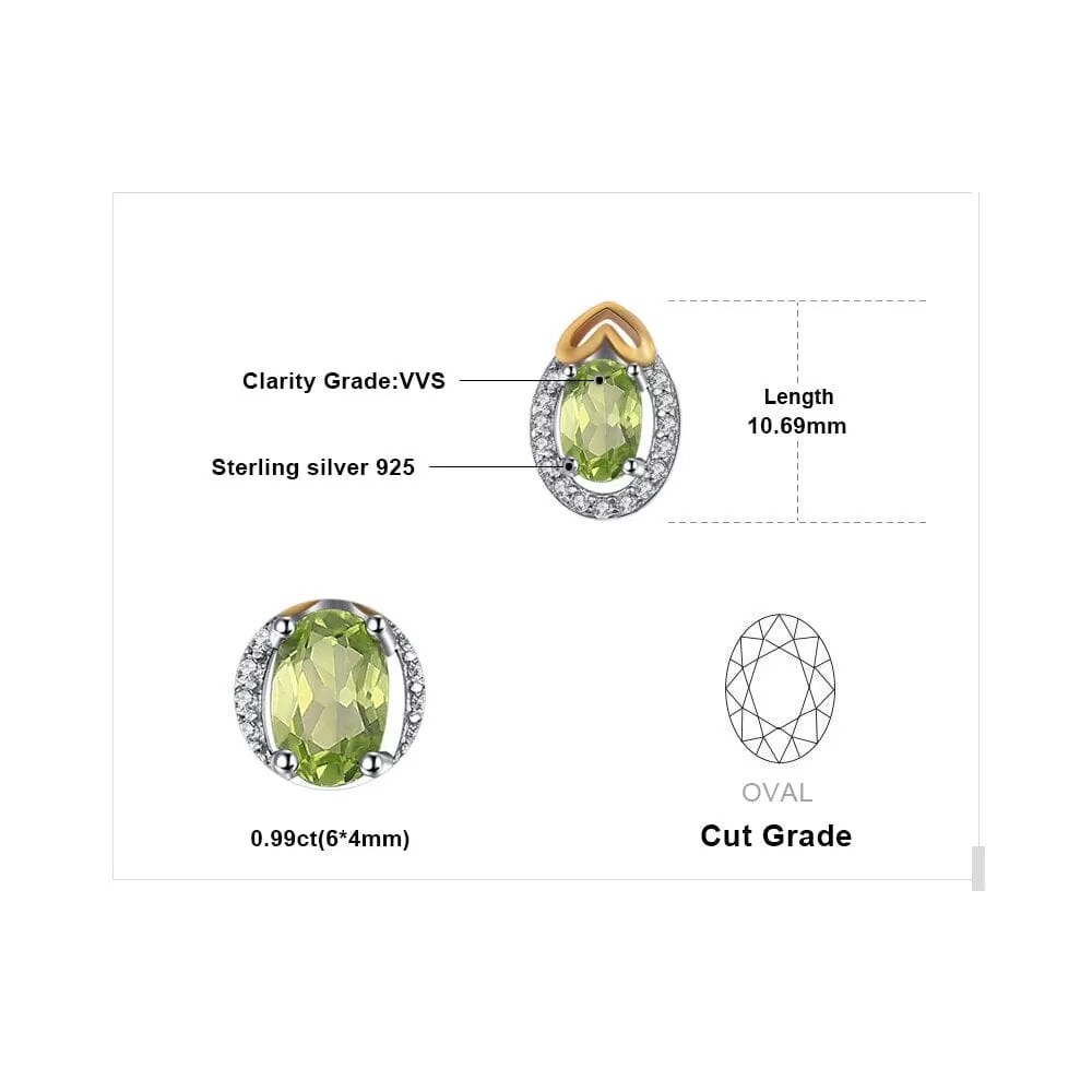 Oval-Cut Genuine Natural Green Peridot Stud Earrings - 925 Sterling Silver