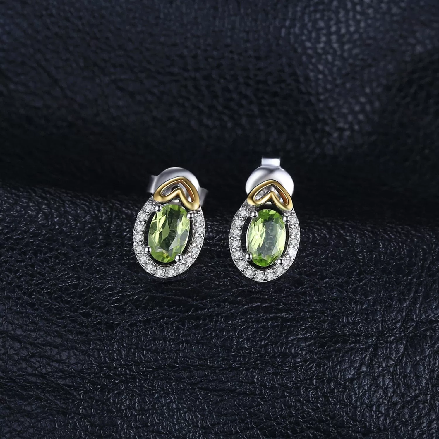 Oval-Cut Genuine Natural Green Peridot Stud Earrings - 925 Sterling Silver