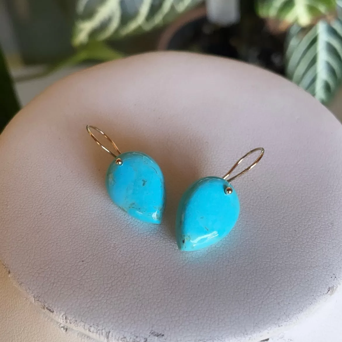 Petite point drop turquoise earrings