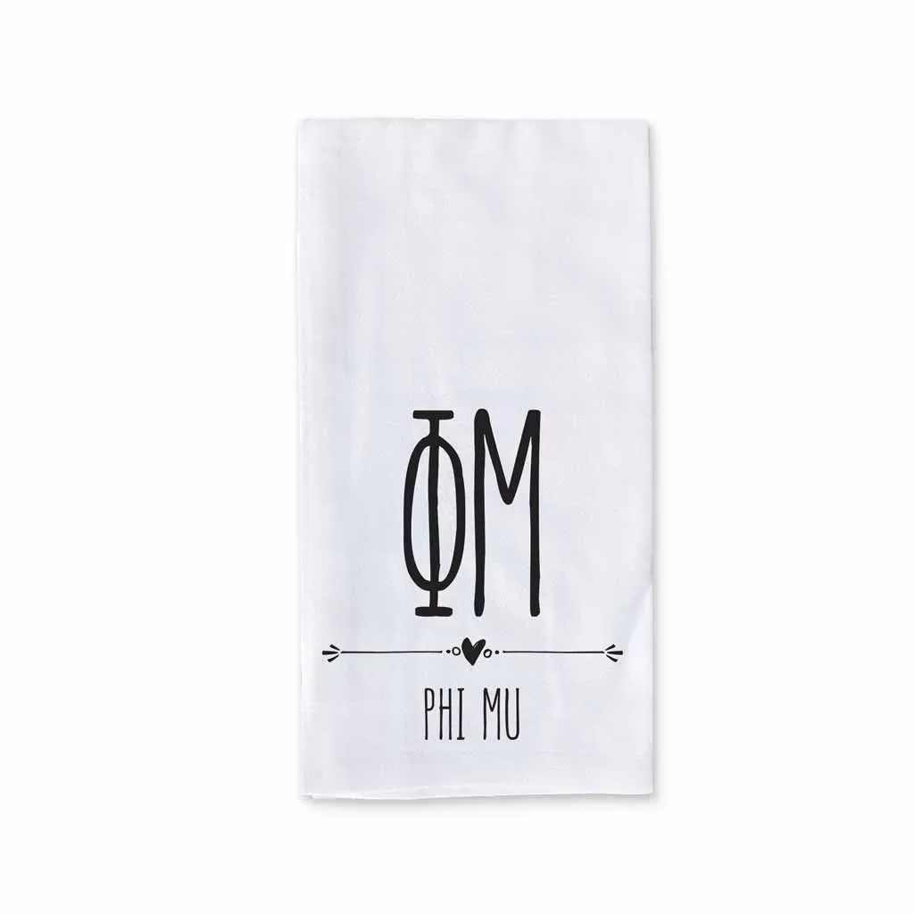 Phi Mu Sorority Kitchen Towel with Boho Design