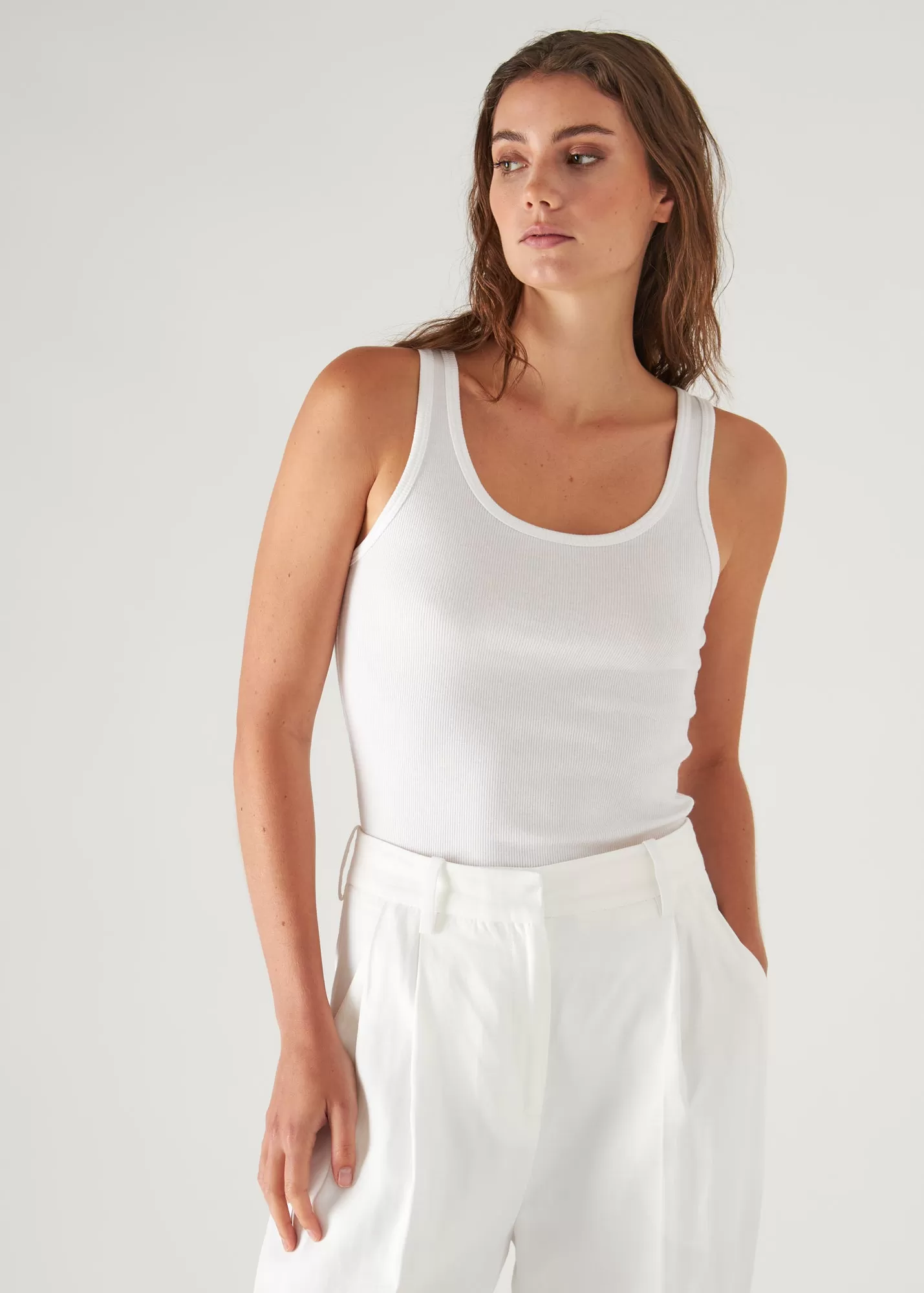 PIMA COTTON STRETCH SCOOP NECK RIB TANK