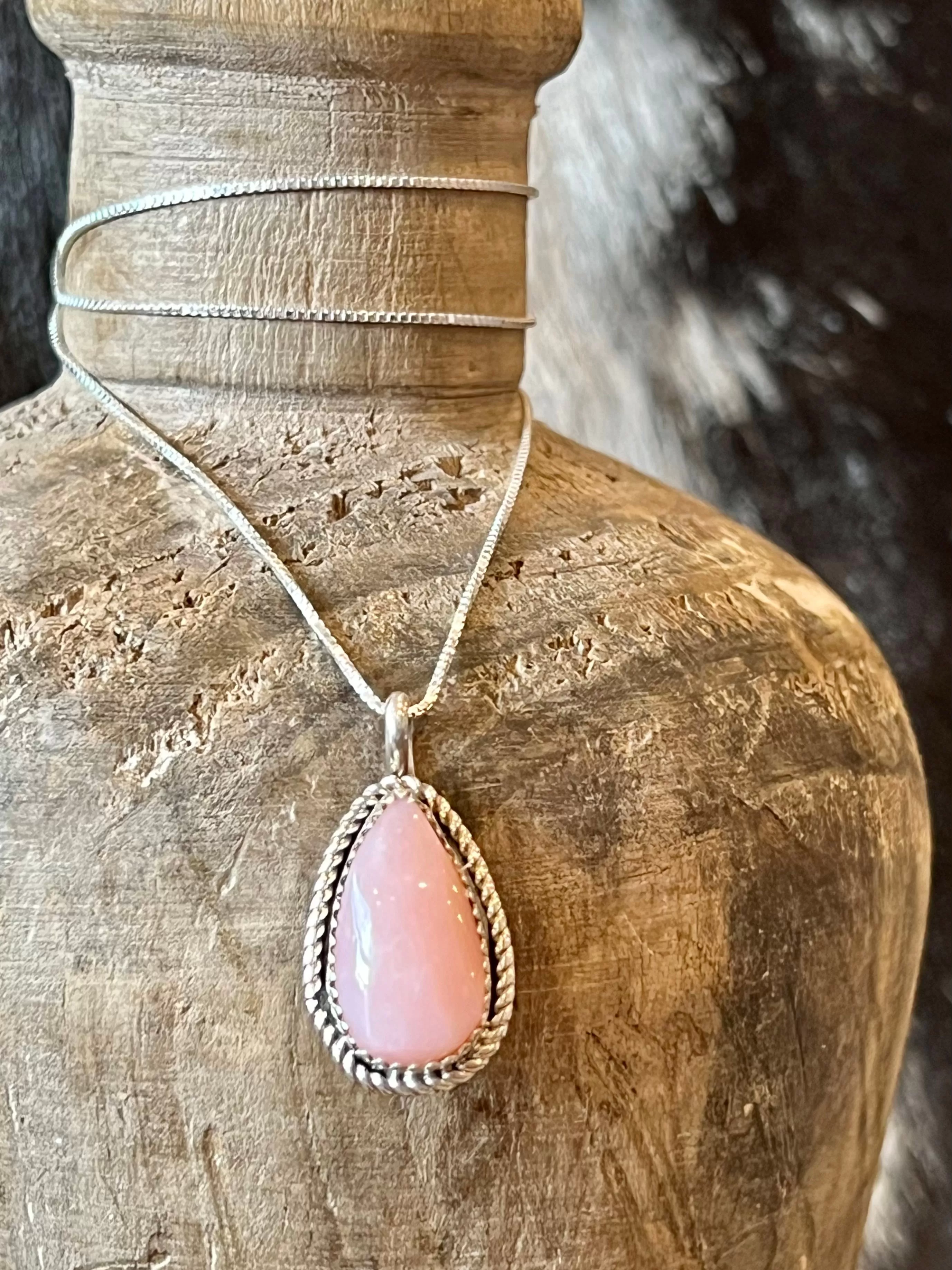 Pink Opal Tears Sterling Silver Necklace