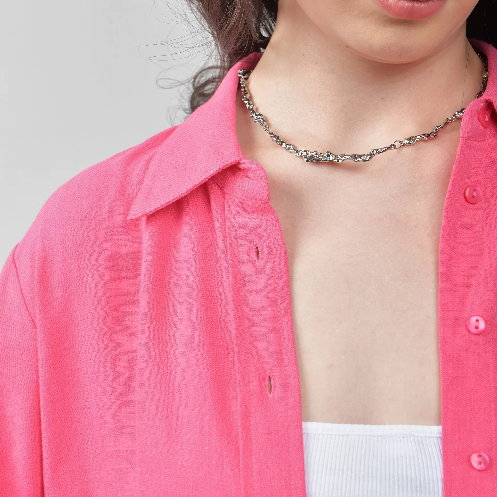 Pink Relaxed-fit Linen Shirt For Women