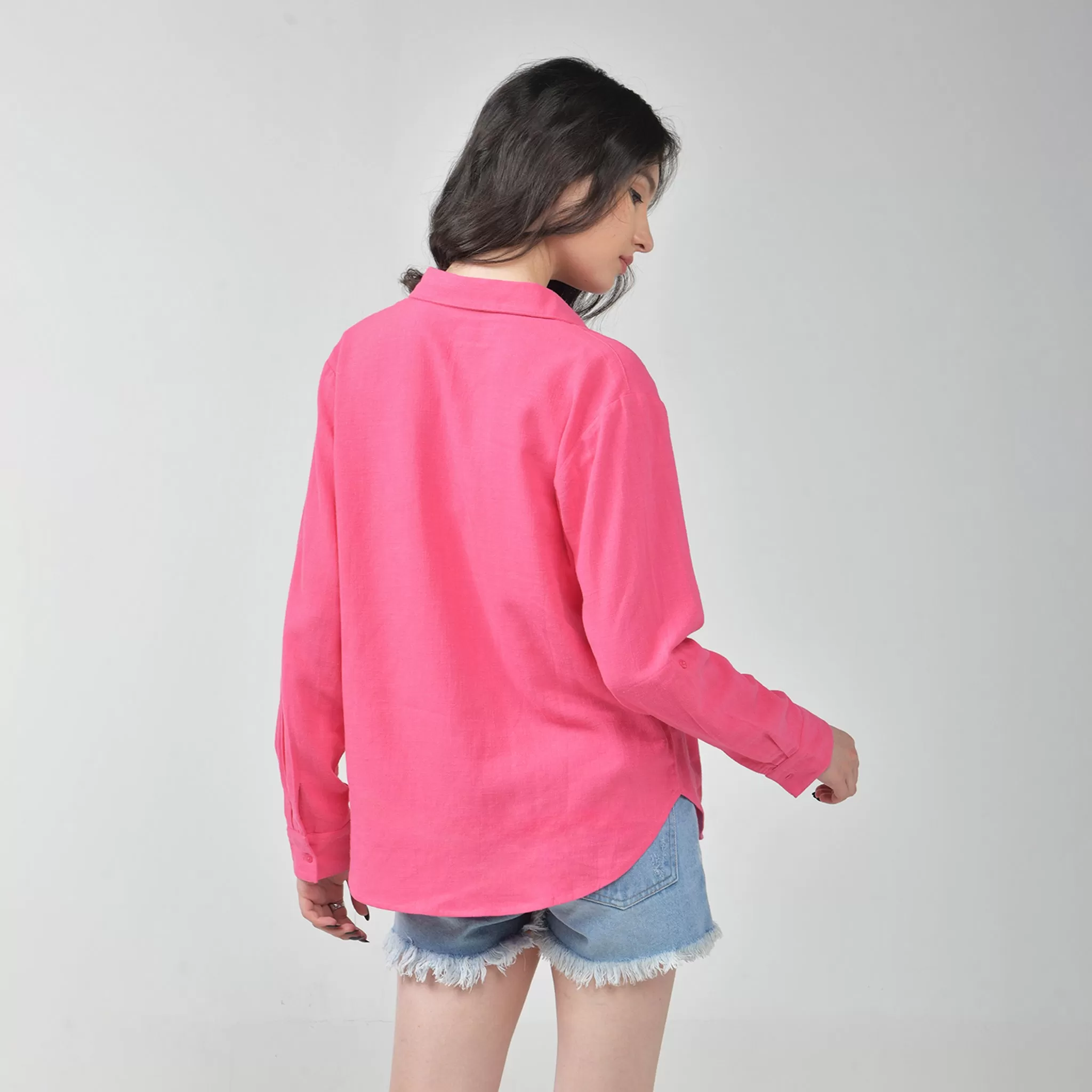 Pink Relaxed-fit Linen Shirt For Women