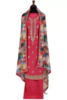 Pink Unstitched Set with Multicolour Dupatta.