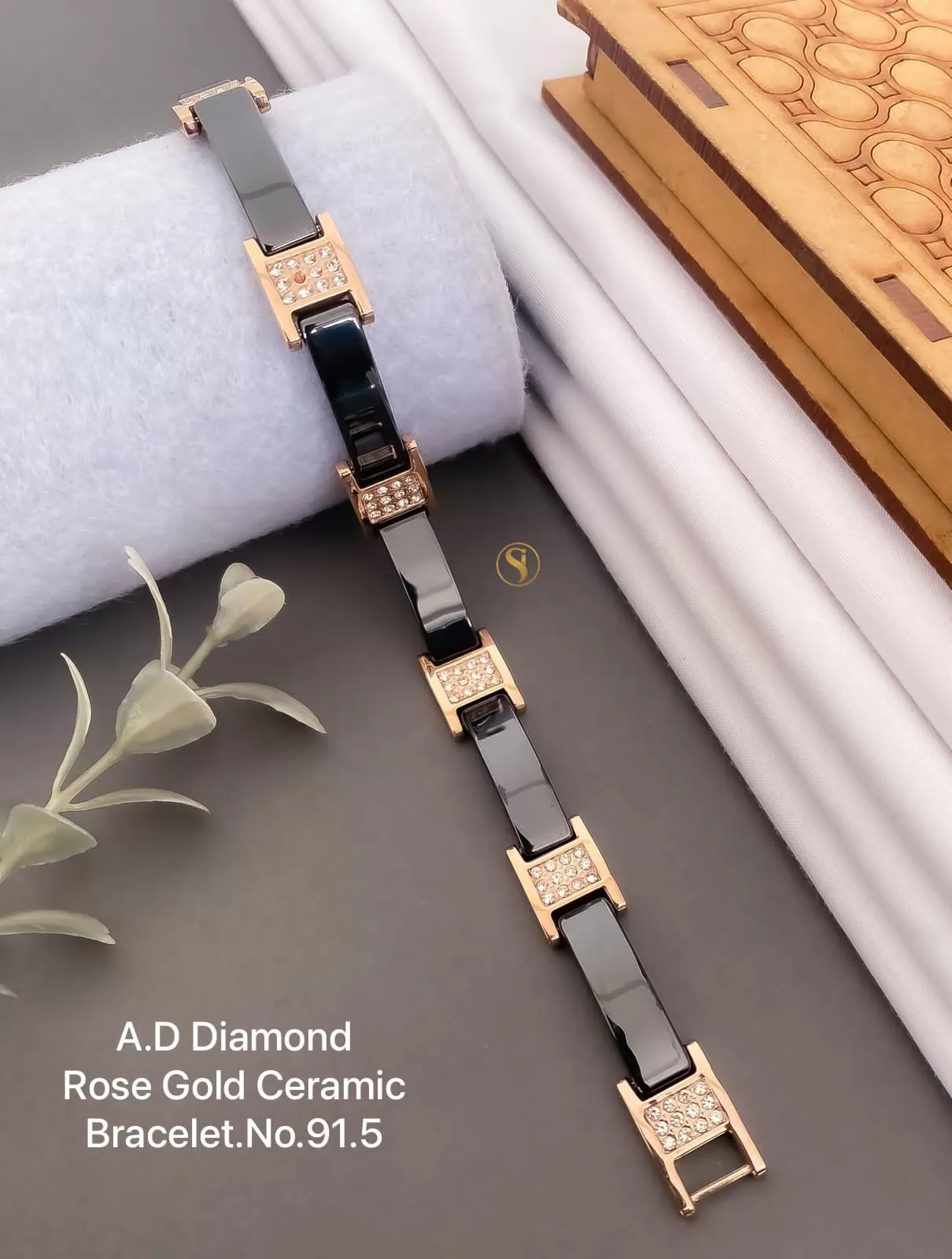 Rayhan ,Rose  Gold Finish  Amercian Diamond Stones Studded Ceramic Bracelet for Men -ZEE001BMD