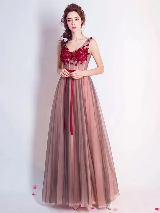 Red Prom Dress Cheap Long Lace Prom Dress #ER023