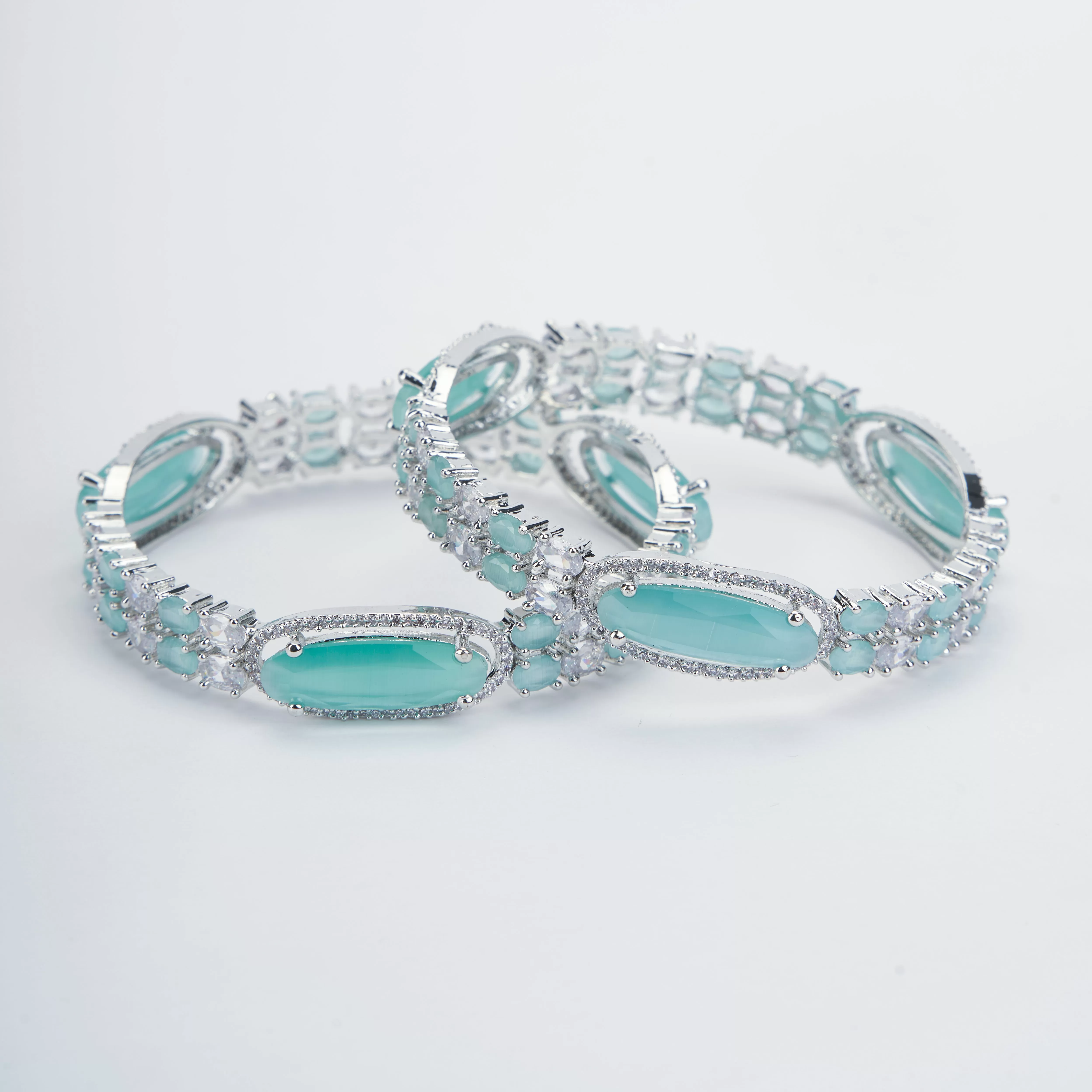 Rhodium Rose Mint Bangles Set  (Pack of 2)