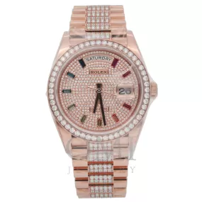 Rolex Day-Date 128345RBR 36MM Rose Gold Diamond Dial With Diamond Presidential Bracelet