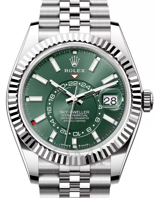 ROLEX OYSTER PERPETUAL SKY-DWELLER 326934 42MM MINT GREEN INDEX DIAL WITH STAINLESS STEEL JUBILEE BRACELET