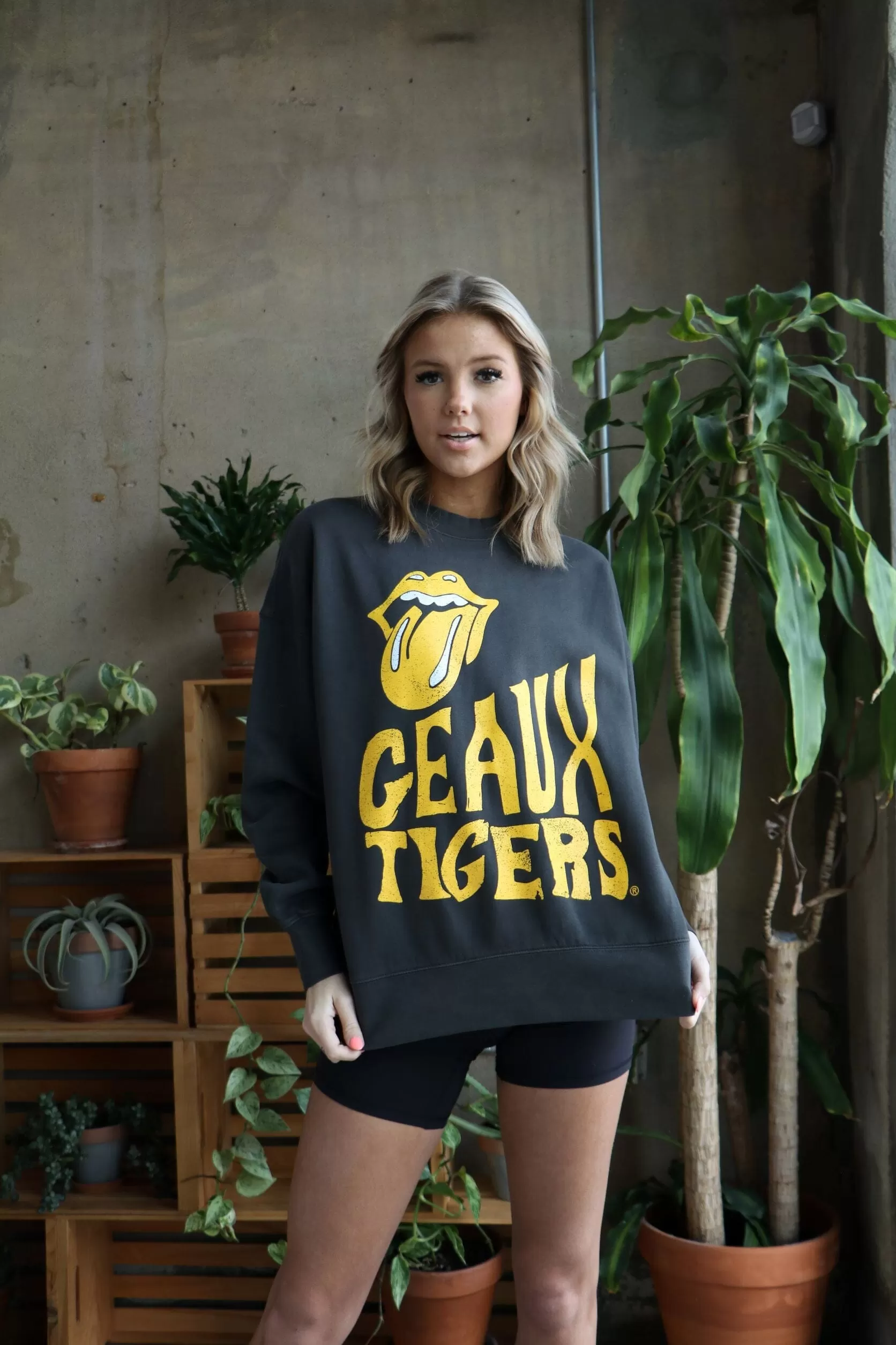 Rolling Stones LSU Tigers Dazed Smoke Oversized Crew Sweatshirt