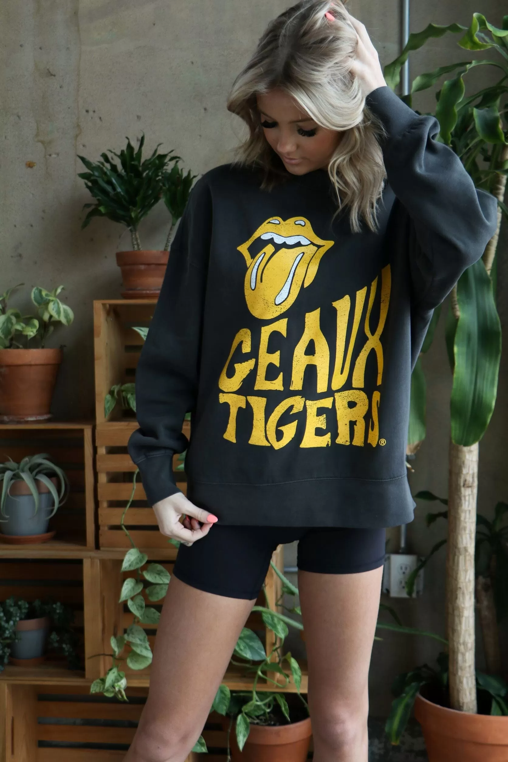 Rolling Stones LSU Tigers Dazed Smoke Oversized Crew Sweatshirt