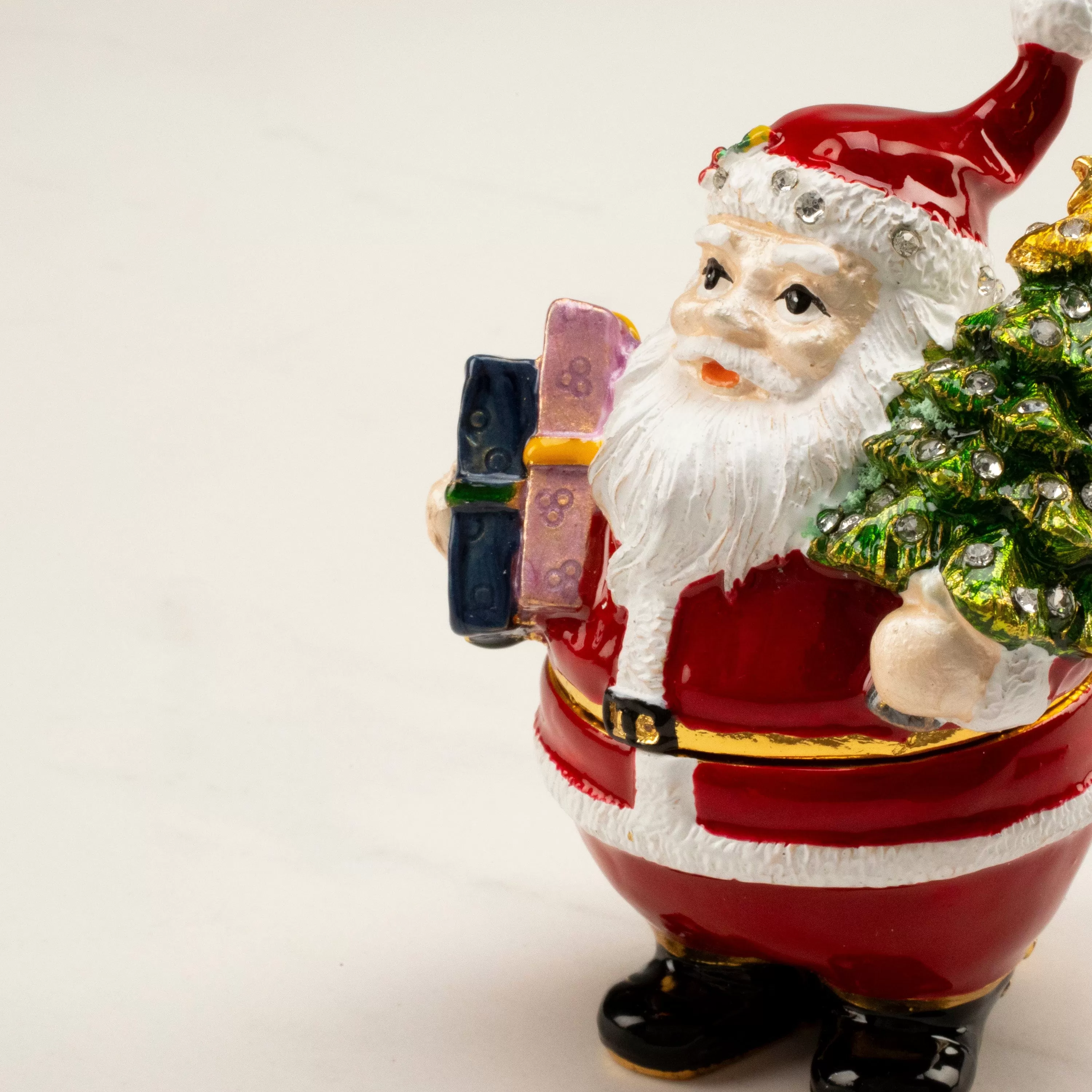 Santa Claus with Christmas Tree Figurine Keepsake Box made with Crystals