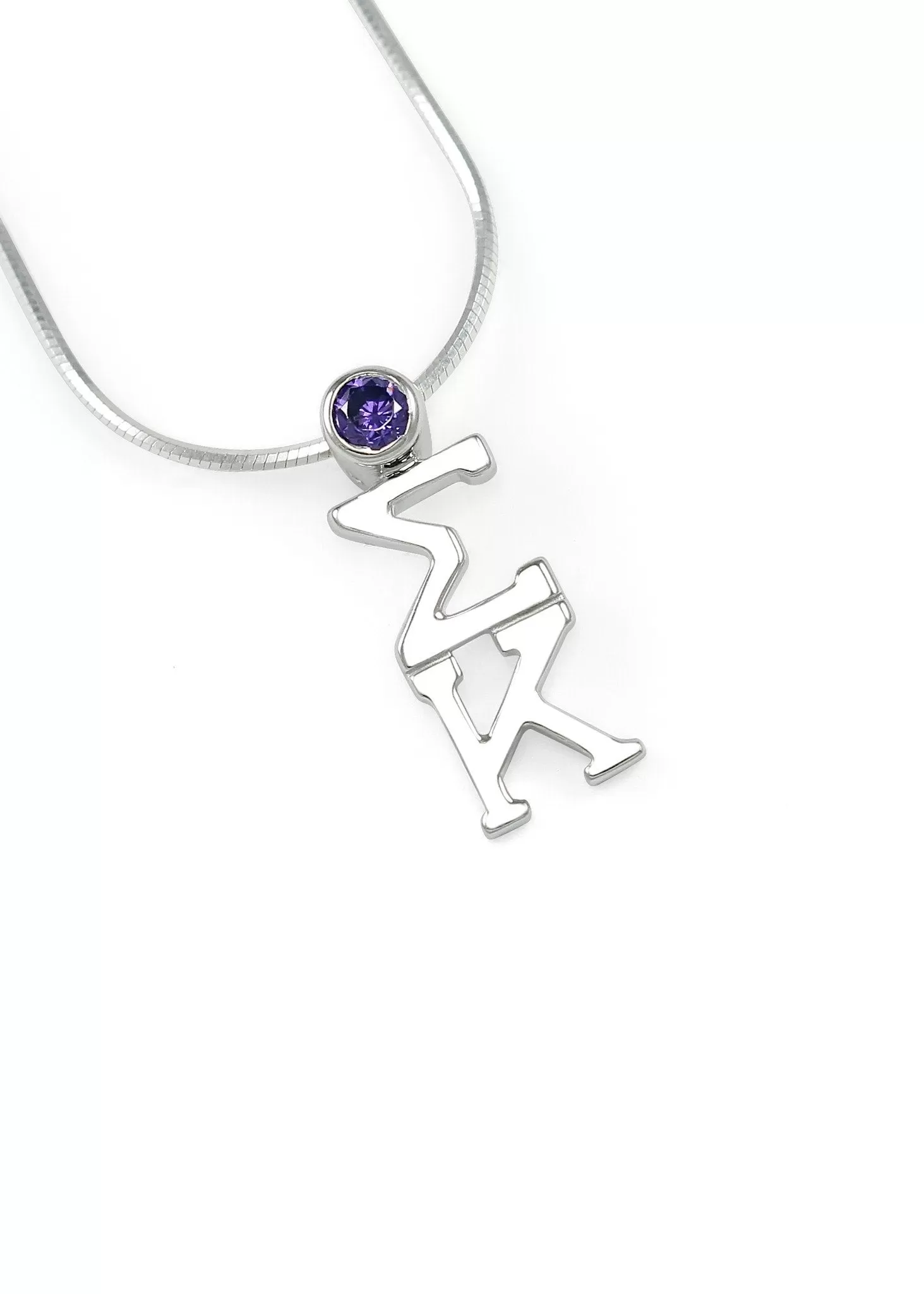 Sigma Kappa Sterling Silver Lavaliere Pendant with Lavender CZ Crystal