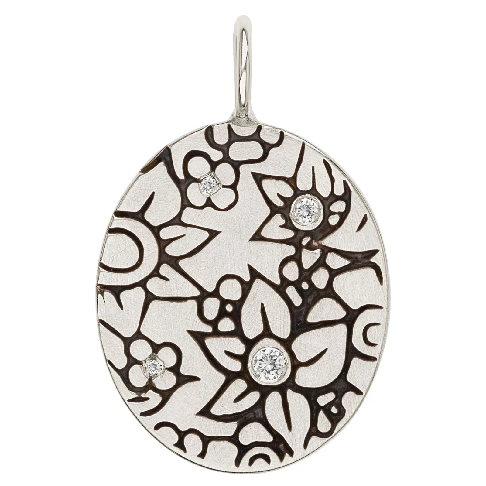 Silver Flowers Oval Charm