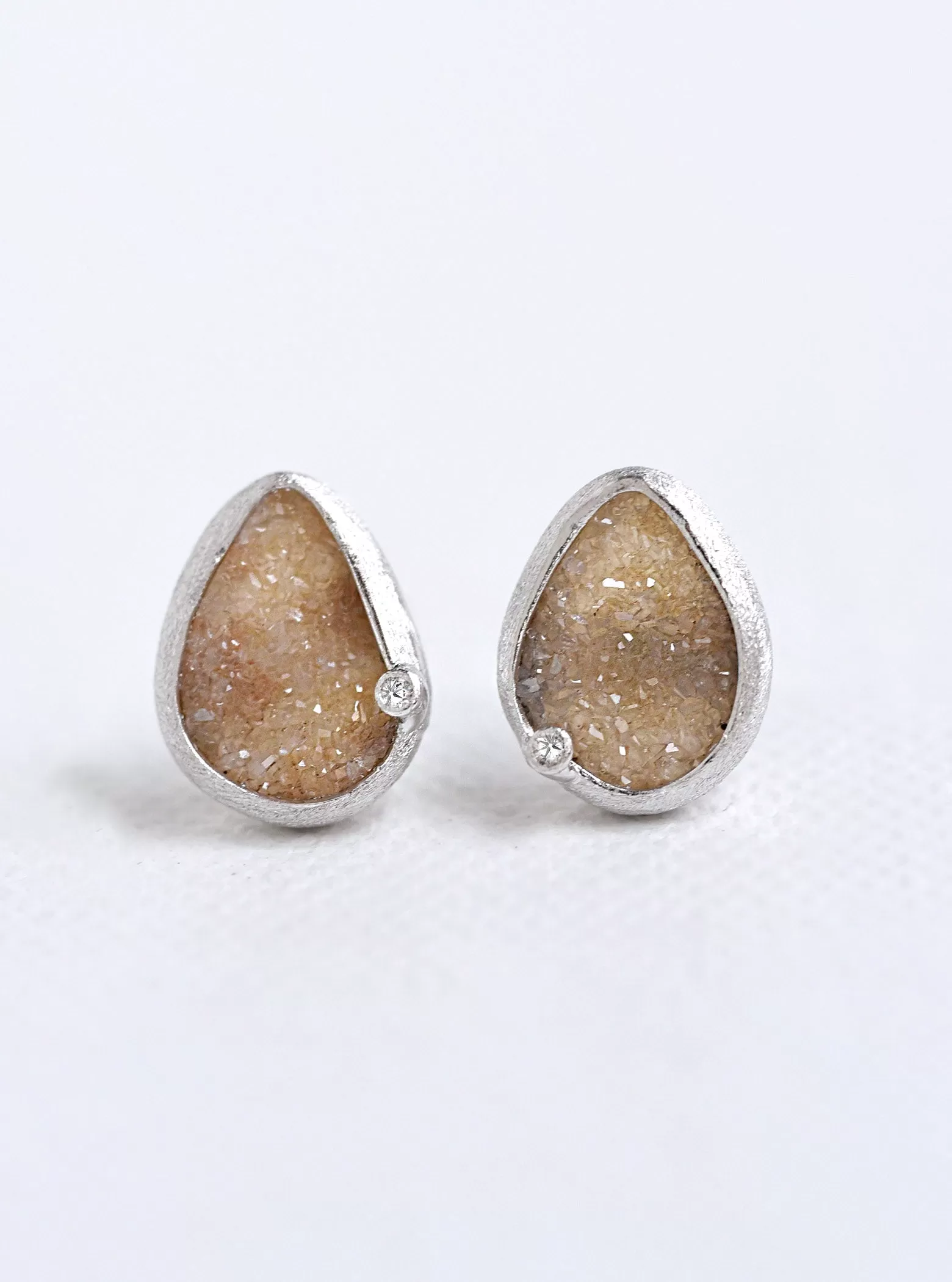 Teardrop Druzy With Genuine Diamond Earring