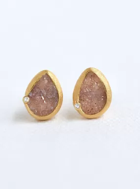 Teardrop Druzy With Genuine Diamond Earring