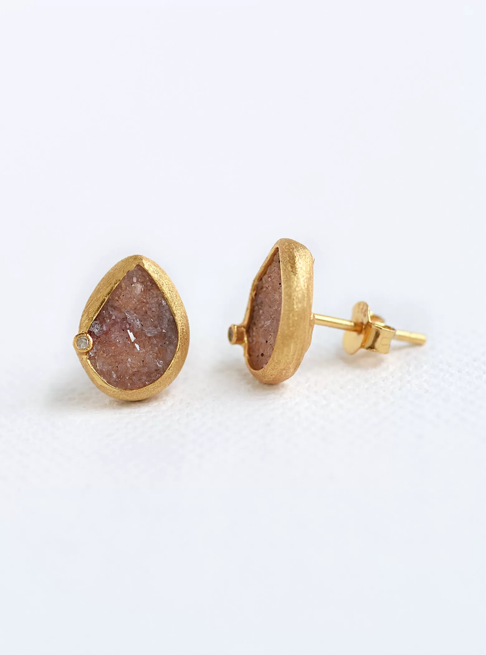 Teardrop Druzy With Genuine Diamond Earring