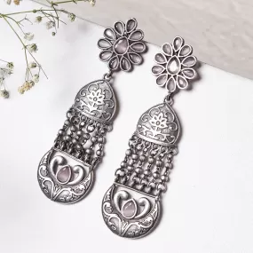 Teejh Bina Floral Pink  Silver Oxidised Earrings